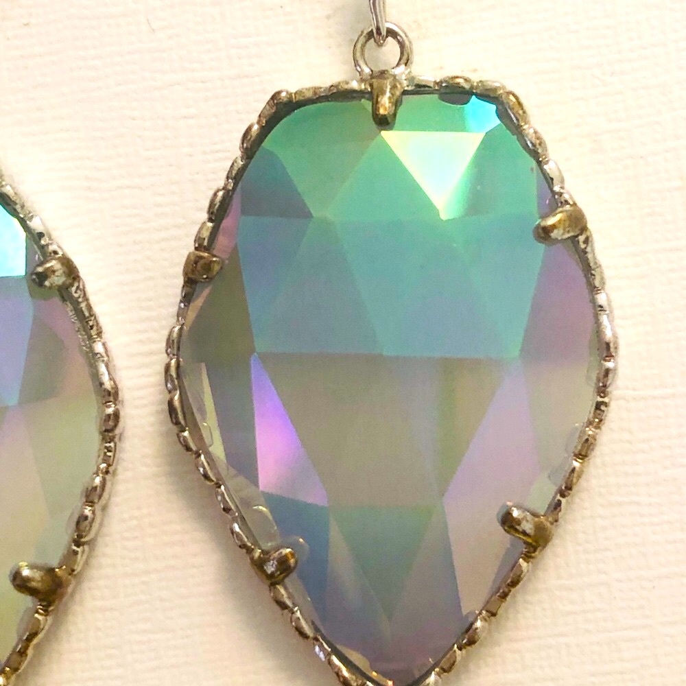 Like New RARE Kendra Scott Corley Earrings Silver &  Slate Iridescent GORGEOUS! - Picture 4 of 16